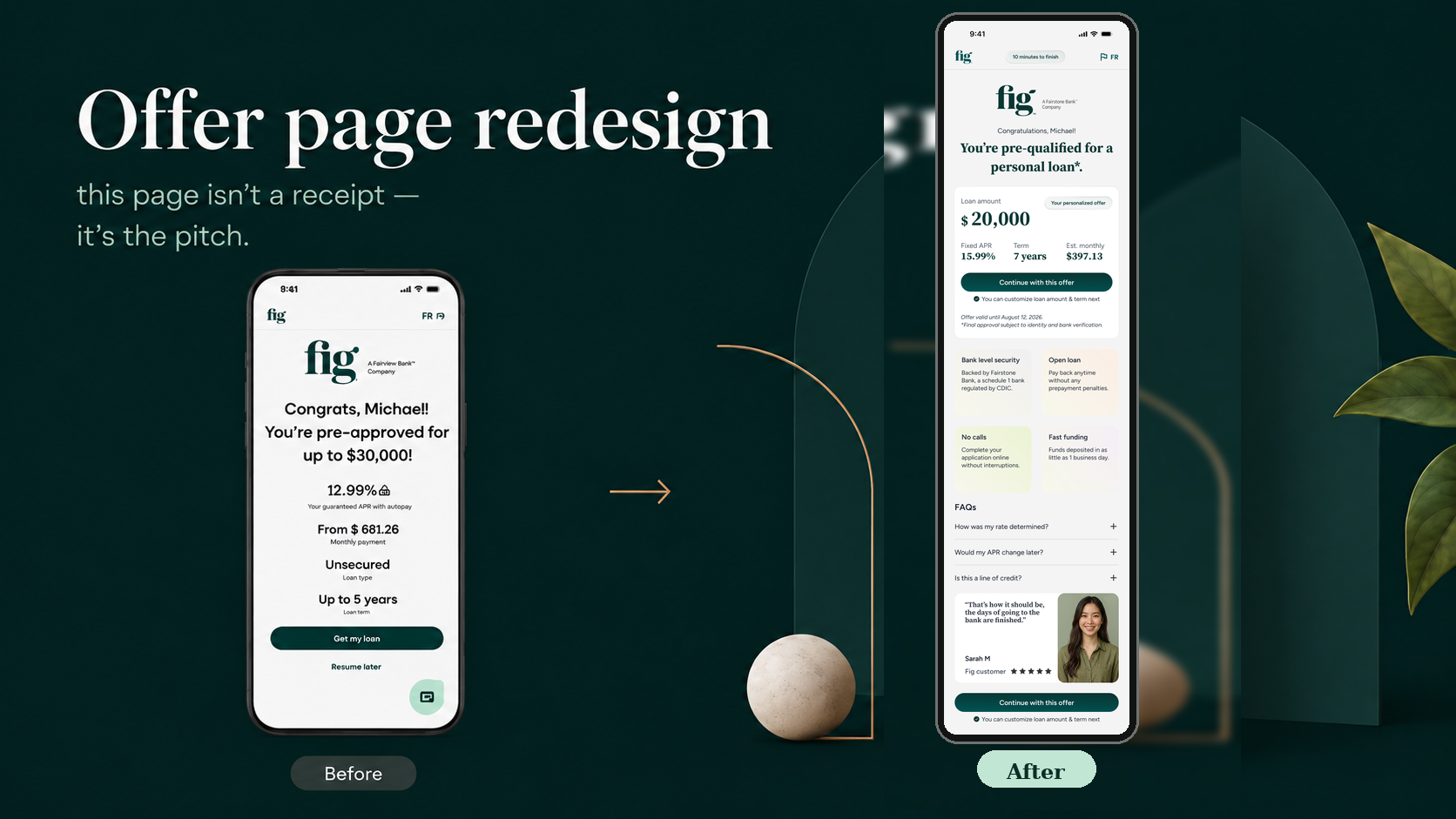 Offer page redesign — before and after