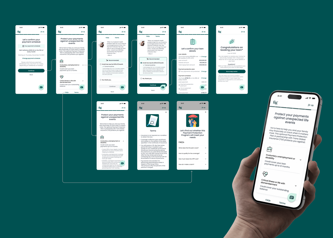 Fig payment protection opt-in flow screens